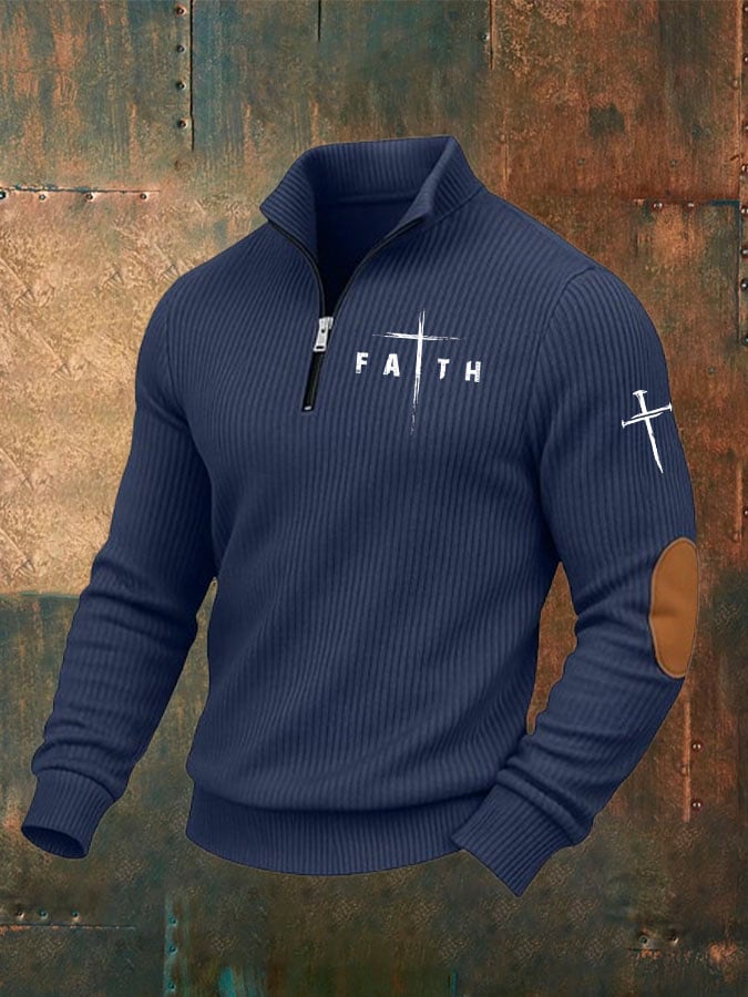 Men's Faith Cross Print Zip-Up Sweatshirt
