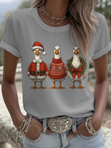 Women's Santa Goose Print T-shirt