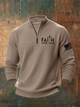 Men's Faith Print Zip Collar Waffle Sweatshirt