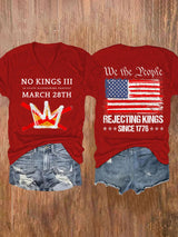 🔥Buy 3 Get 15% Off🔥V-Neck Retro No Kings III 50 State Nationwide Protest March 28th Rejecting Kings Since 1776 Print T-Shirt