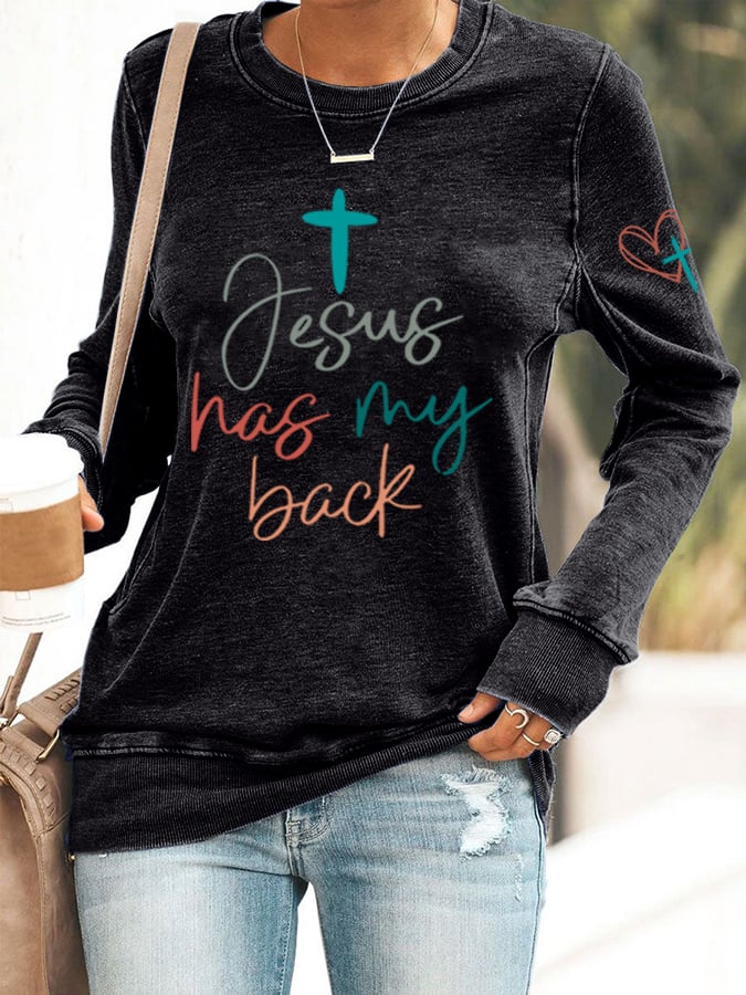 Women's Jesus Has My Back Print  Sweatshirts