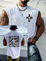 Men's Retro Faith Fishing Hunting Print Round Neck Tank Top