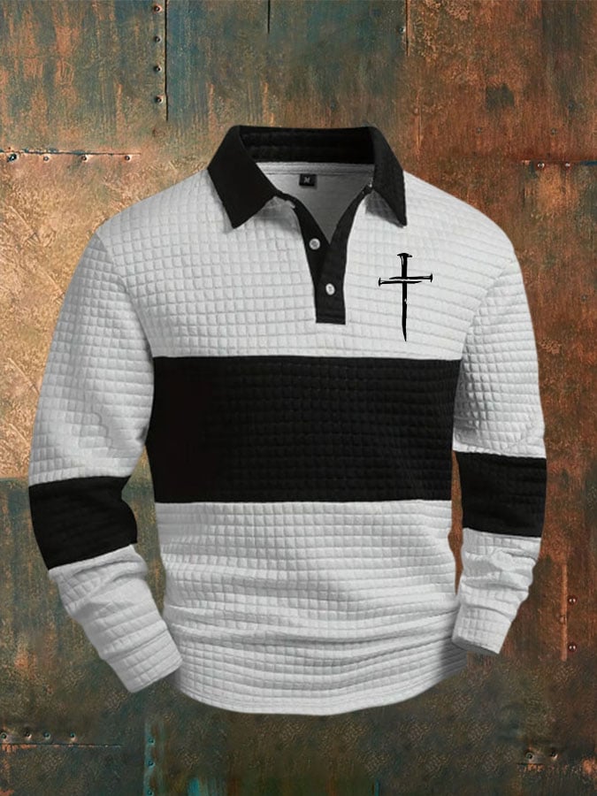 Men's Faith Cross Print Casual Square Fabric Polo Shirt
