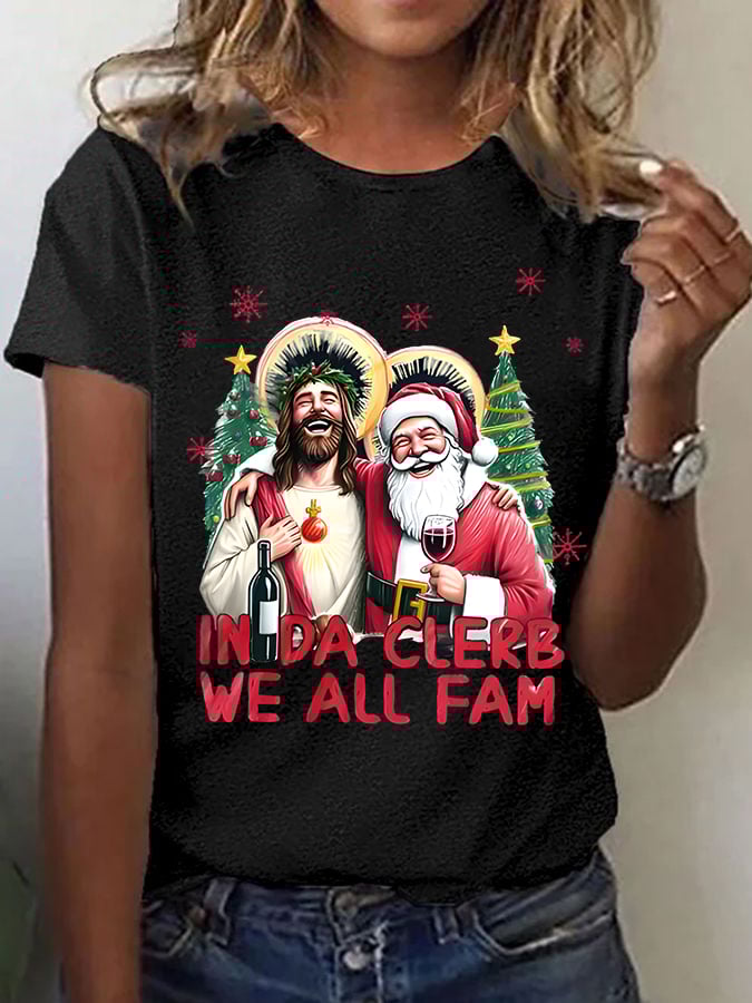 Women'S Casual Faith "We Are All Family" Print Short Sleeve T-Shirt