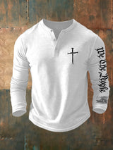 Men's Flag Cross Print Henley Collar Shirt