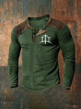 Men's Cross Printed Henley Collar Shirt