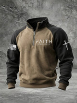 Men's Faith Cross Print Zipper Neck Sweatshirt