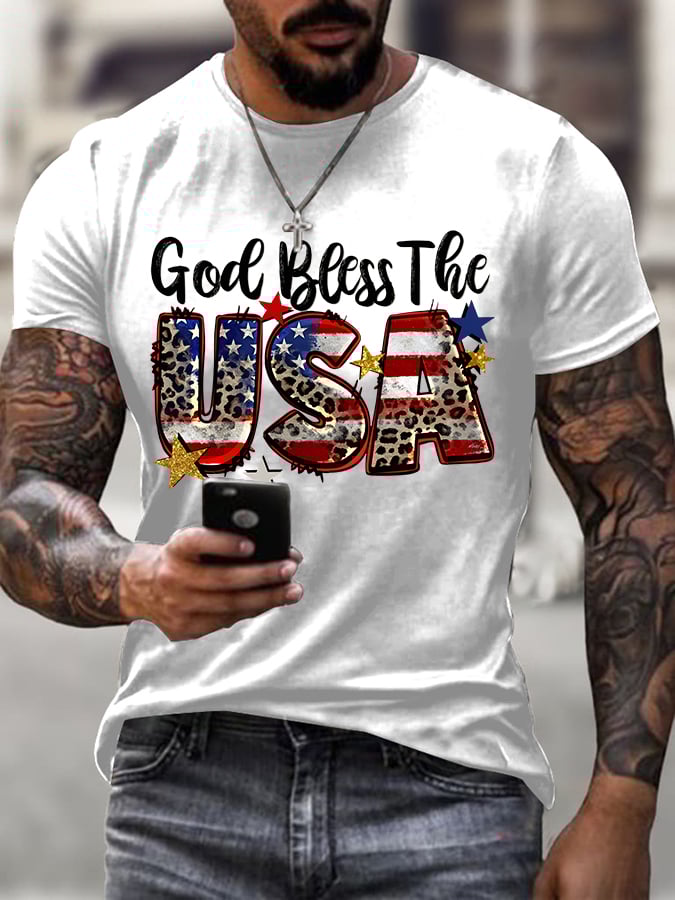 Men'S Casual God Bless America Faith Short-Sleeved T-Shirt