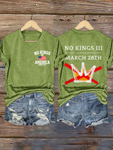 🔥Buy 3 Get 15% Off🔥V-Neck Retro No Kings III 50 State Nationwide Protest March 28th No Kings In America Since 1776 Print T-Shirt