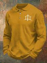 Men's Cross Print Casual Waffle Shirt