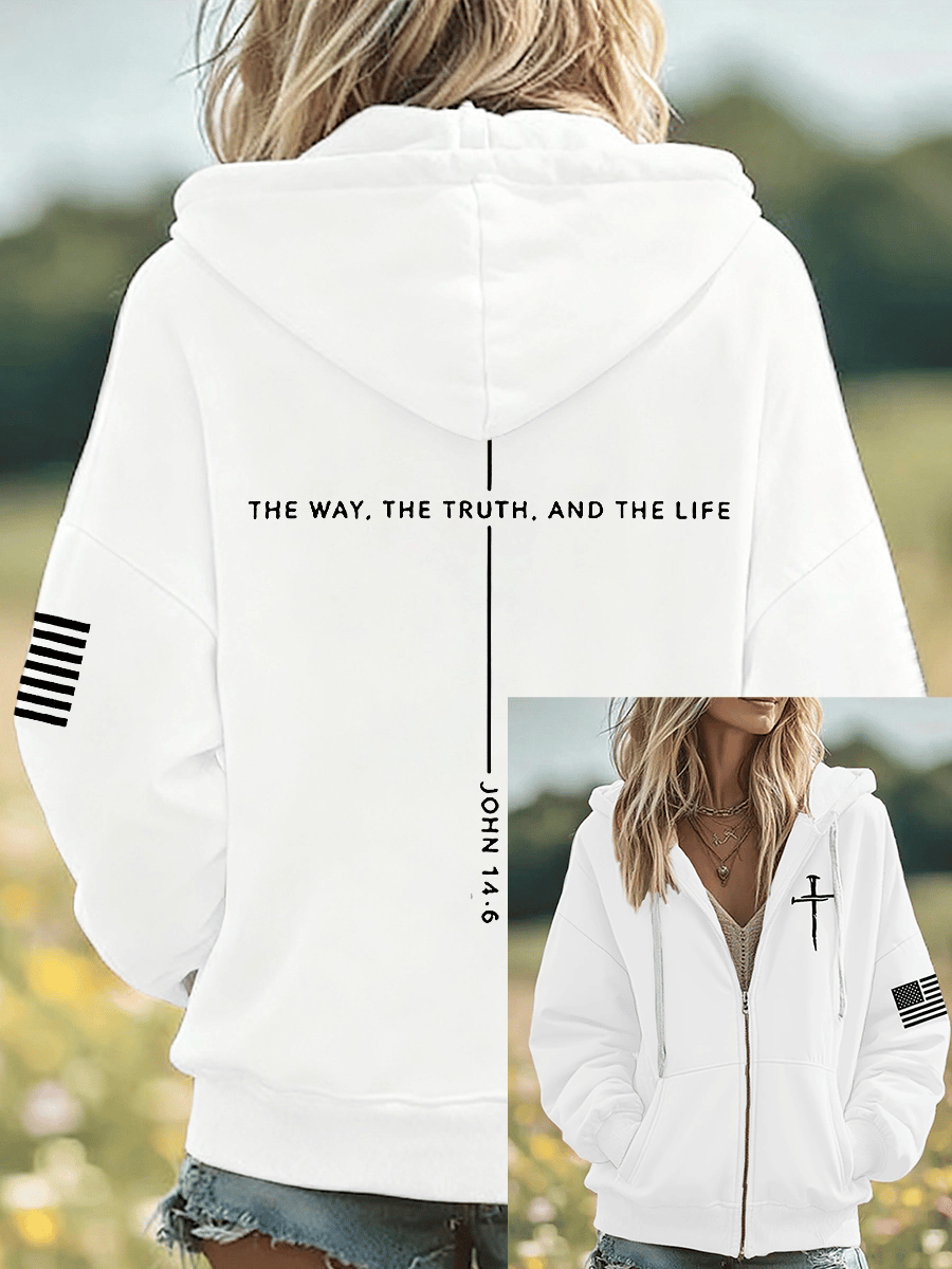 Women's Jesus The Way The Truth The Life John 14:6 Christian Cross Zip-Up Hoodie