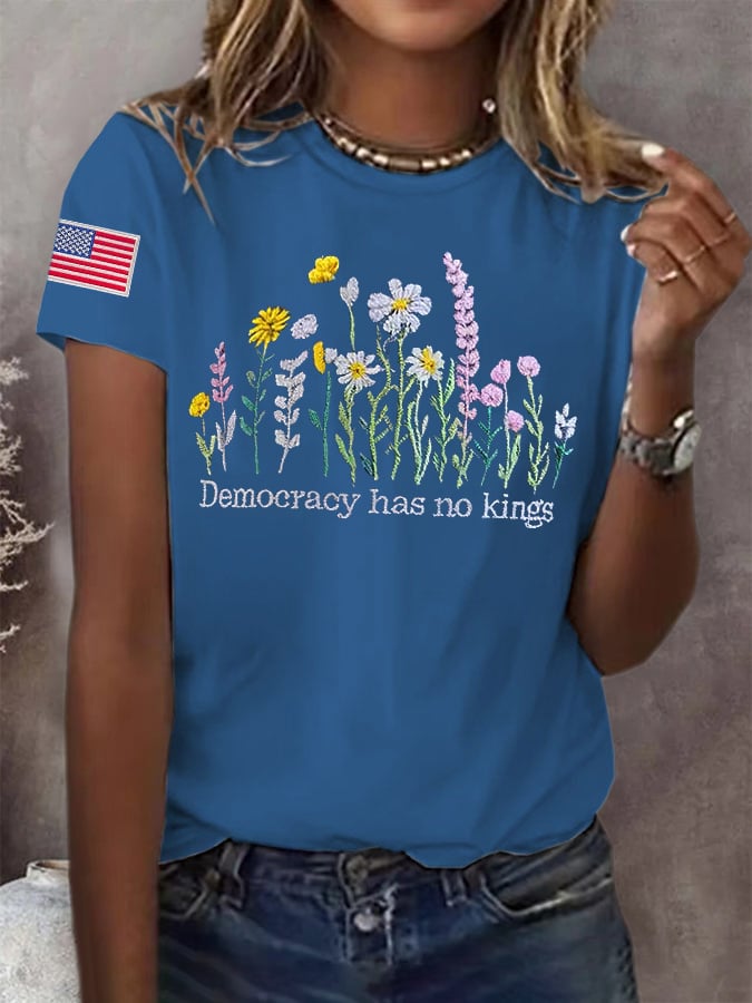 🔥Buy 3 Get 15% Off🔥Retro Democracy Has No Kings Print T-Shirt