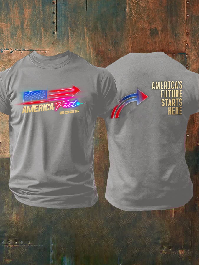 Men's Retro America Fest 2025 America's Future Starts Here Print T-Shirt