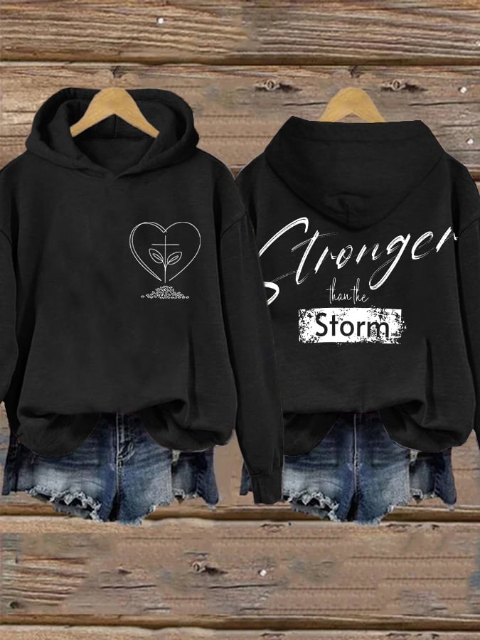 Retro Faith Mental Health Stronger Than The Storm Print Hoodie