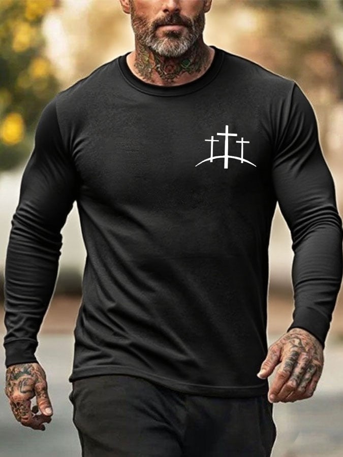 🔥Buy 3 Get 15% Off🔥Men's Faith Cross Print Crew Neck T-shirt