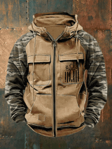 Men's Retro Faith Fishing Hunting  Print Multi-Pocket Jacket
