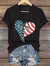 Women's Casual Faith Pattern Printed V-Neck Short Sleeve T-Shirt