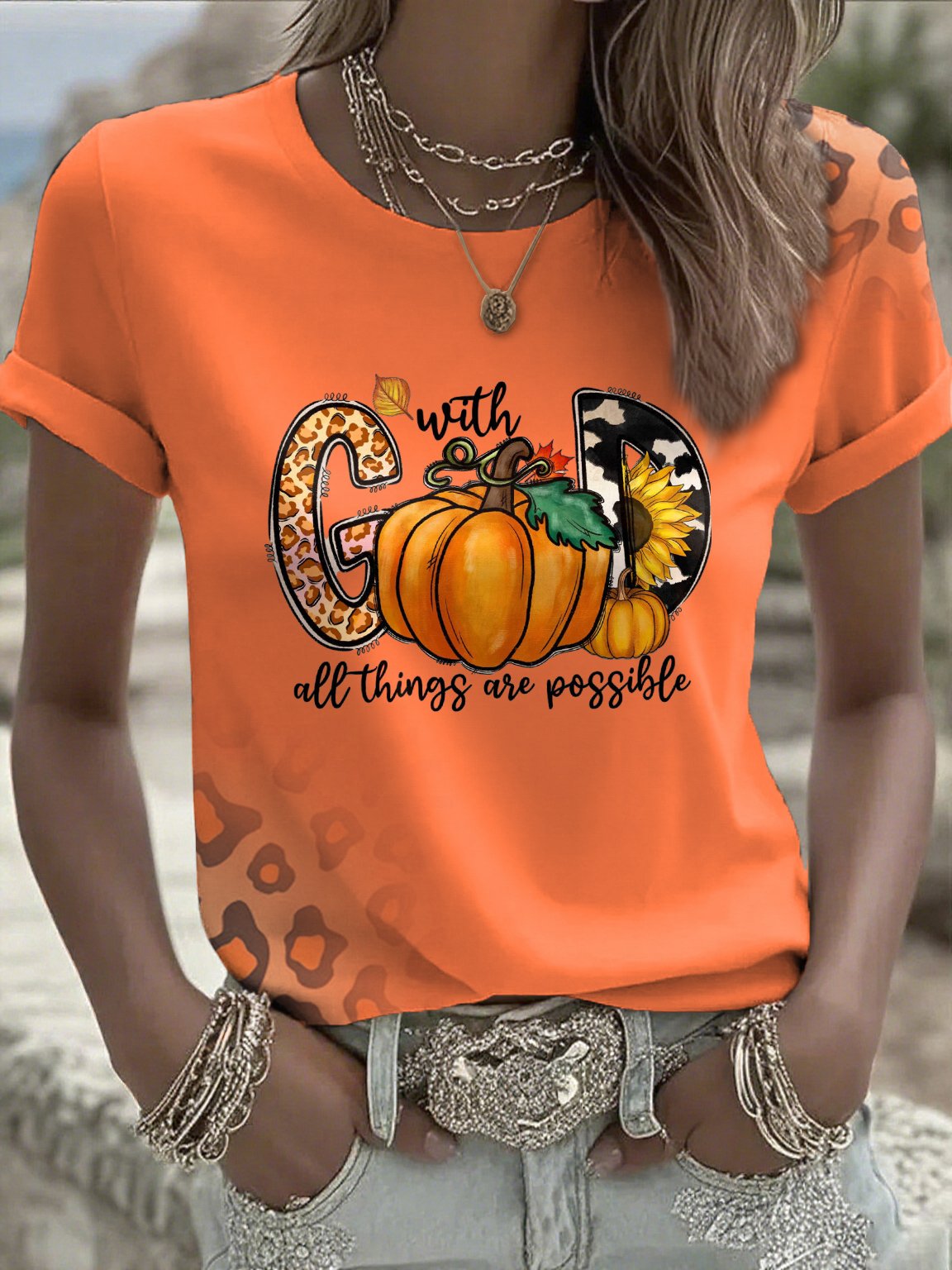 Women's Casual Autumn Faith Contrast Color T-Shirt
