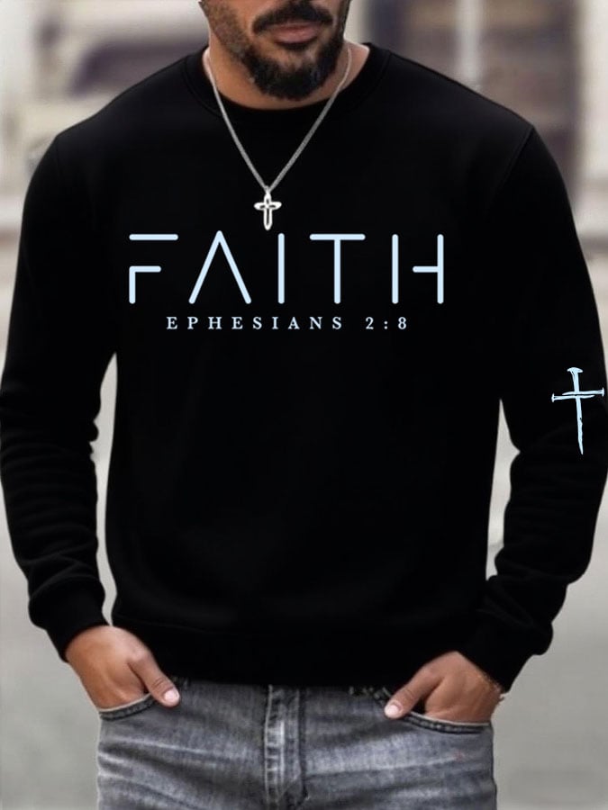 Men'S Faith Cross Print Casual Sweatshirt