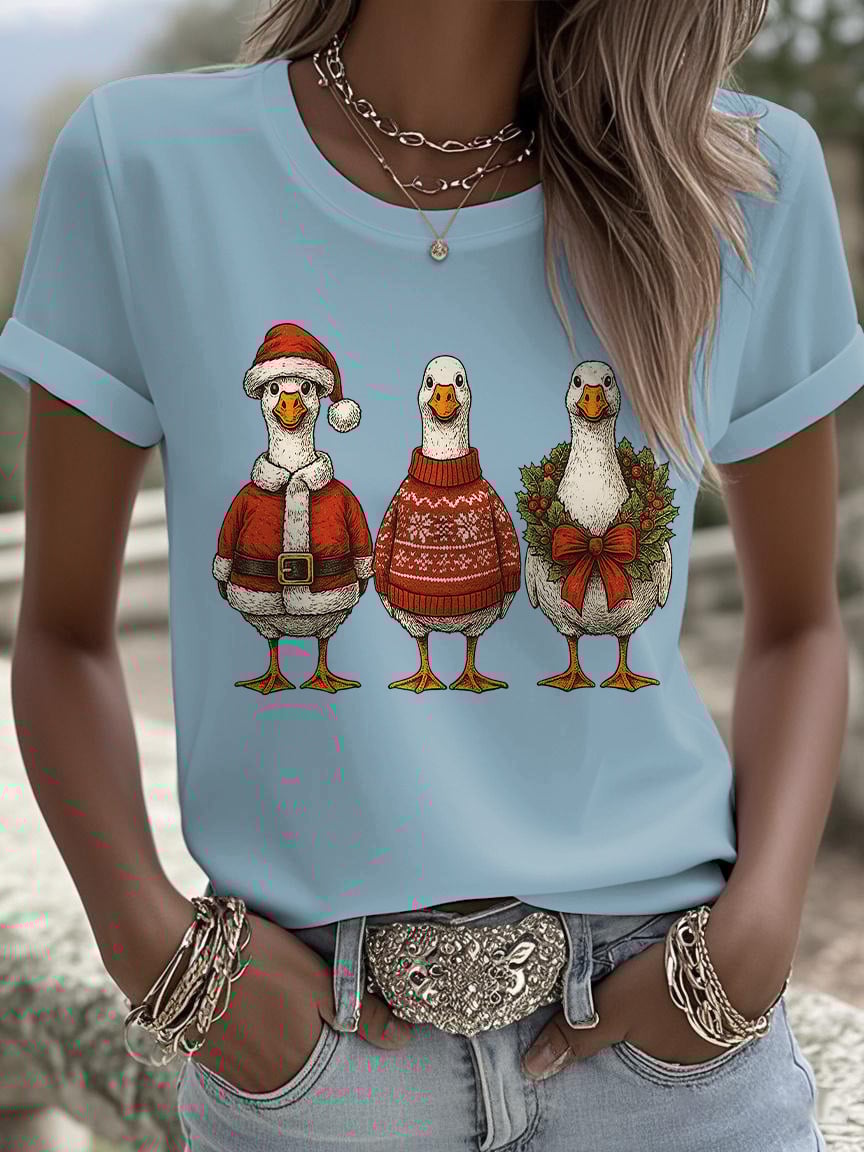 Women's Santa Goose Print T-shirt