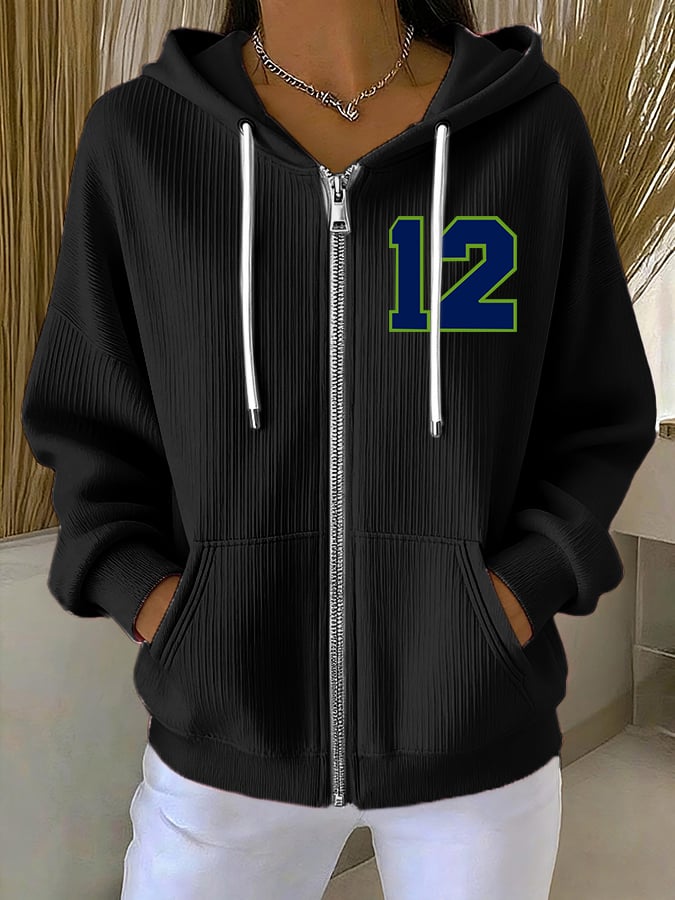 Women's Rugby Print Casual Hooded Sweatshirt