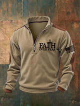 🔥Buy 3 Get 15% Off🔥Men's Faith Over Fear Print Zipper Stand Collar Sweatshirt