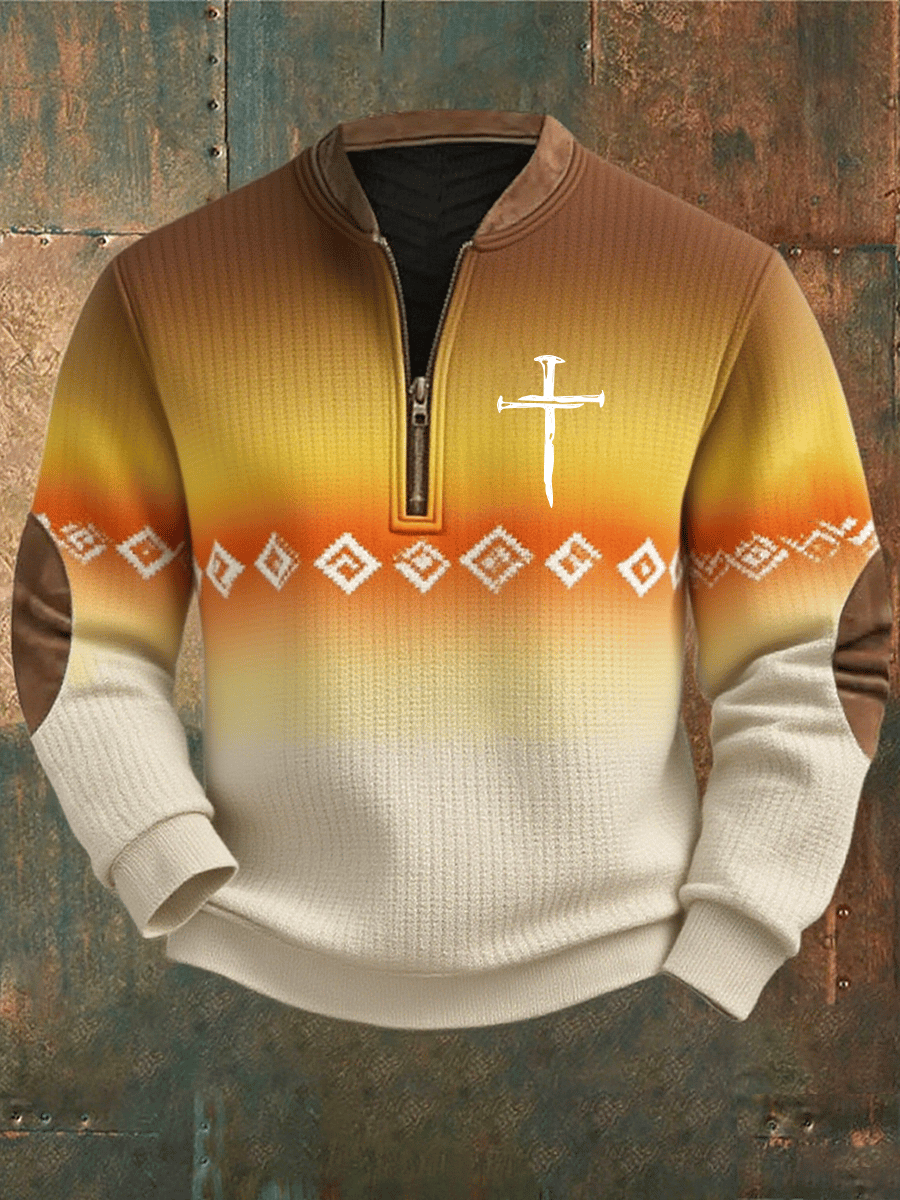 🔥Buy 3 Get 15% Off🔥Men's Faith Print Zipper Neck Knit Sweatshirt