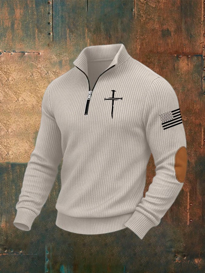 Men's Faith Cross Print Zip-Up Sweatshirt
