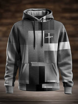 Men's Casual Retro Contrast Color Faith Hoodie