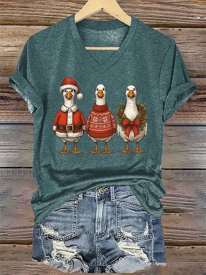Women's Santa Goose Print T-shirt
