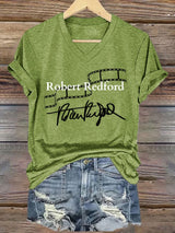 V-Neck Retro Film Strip Print T-Shirt