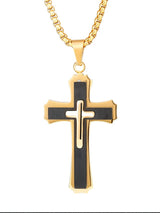 Men's Street Cross Pendant Titanium Three Layer Three-Dimensional Steel Necklace