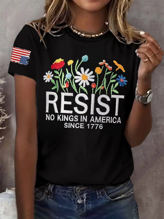 🔥Buy 3 Get 15% Off🔥Retro Resist No Kings In America Since 1776 Print T-Shirt