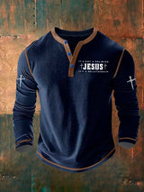 Men's Faith Cross Print Henley Collar Shirt