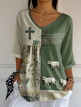 Women's Summer Faith Grassl And Lamb Print  Top