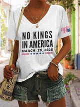 🔥Buy 3 Get 15% Off🔥V-Neck Retro No Kings In America March 28 2026 Print T-Shirt