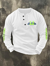 Men's Retro Rugby Design Henley Neck Sweatshirt