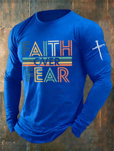 🔥Buy 3 Get 15% Off🔥Men's casual long-sleeved faith overcomes fear printed long-sleeved T-shirt
