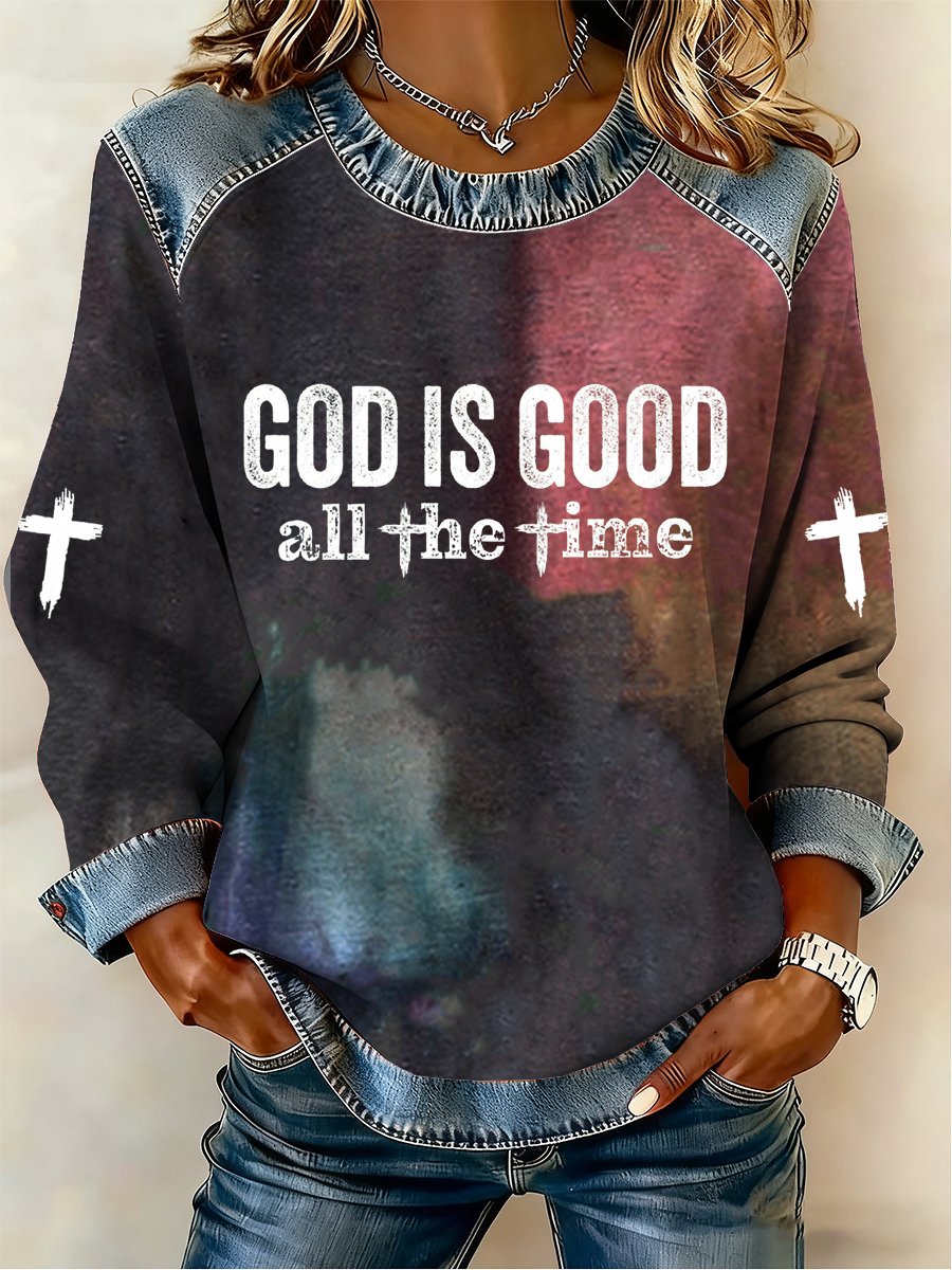 Women'S God Is Good All The Time Print Sweatshirt