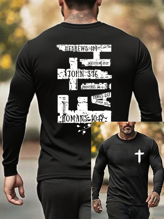 🔥Buy 3 Get 15% Off🔥Men's Faith Cross Print Crew Neck T-shirt