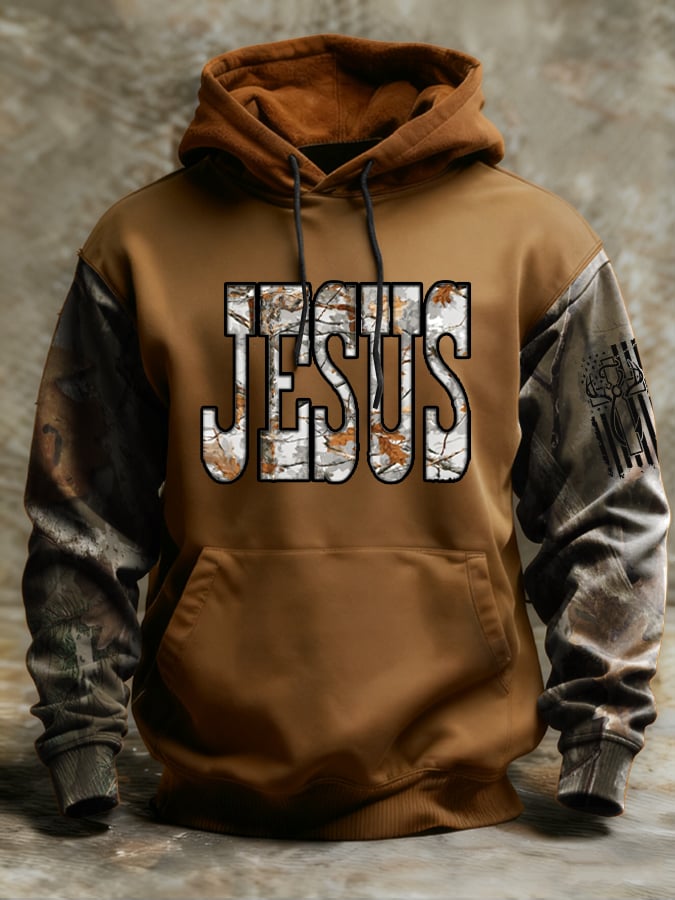 Men's  Retro Faith Fishing Hunting Print Hoodie