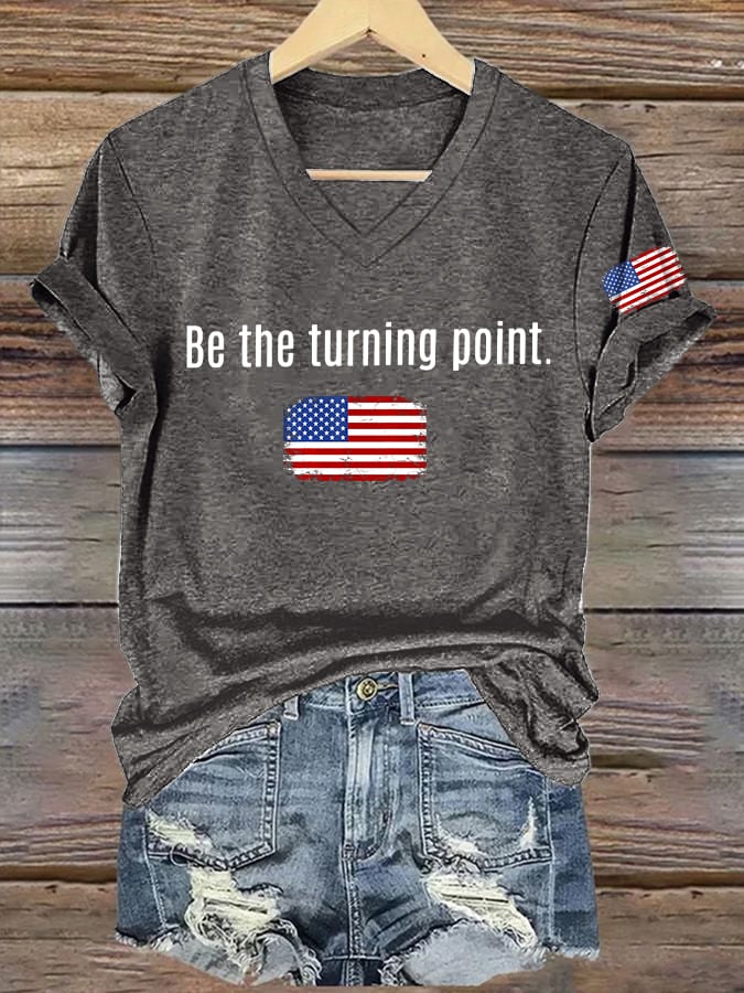 V-Neck Retro Be The Turning Print T-Shirt