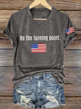 V-Neck Retro Be The Turning Print T-Shirt