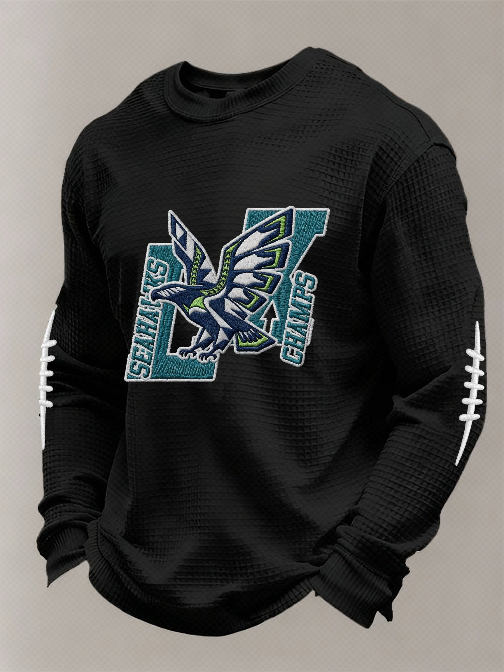 Men’s Football Graphic Waffle Knit Long Sleeve Crewneck T-Shirt