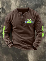 Men's Retro Rugby Design Henley Neck Sweatshirt