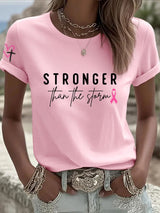 Women's Stronger Than The Storm Breast Cancer Awareness Print Casual T-shirt