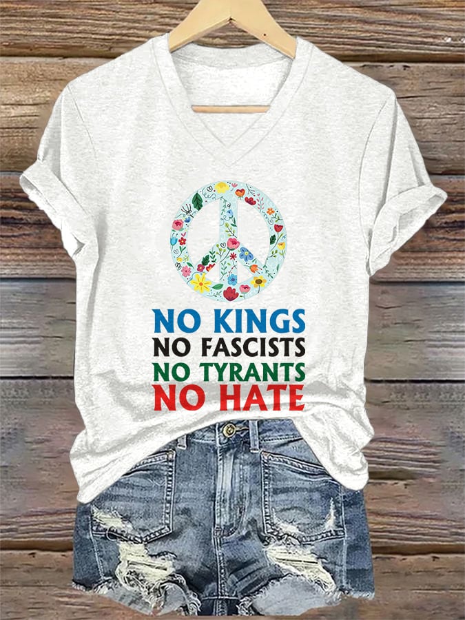 🔥Buy 3 Get 15% Off🔥Women's No Kings No Fascists Print T-shirt