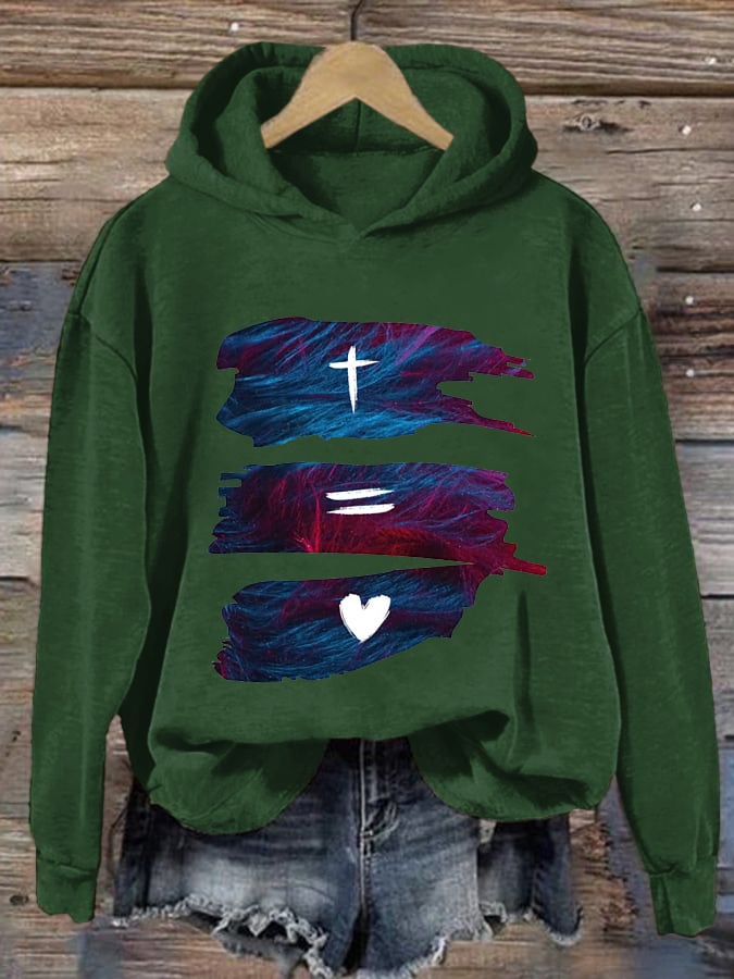Retro Christmas Faith Cross Love Print Hoodie