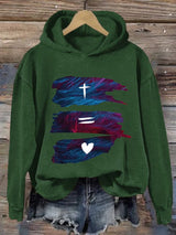 Retro Christmas Faith Cross Love Print Hoodie