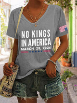 🔥Buy 3 Get 15% Off🔥V-Neck Retro No Kings In America March 28 2026 Print T-Shirt